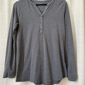 Lands' End Small Charcoal Gray Long Sleeve Button Henley V Neck
